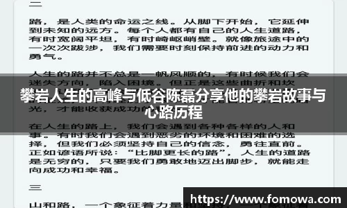 攀岩人生的高峰与低谷陈磊分享他的攀岩故事与心路历程